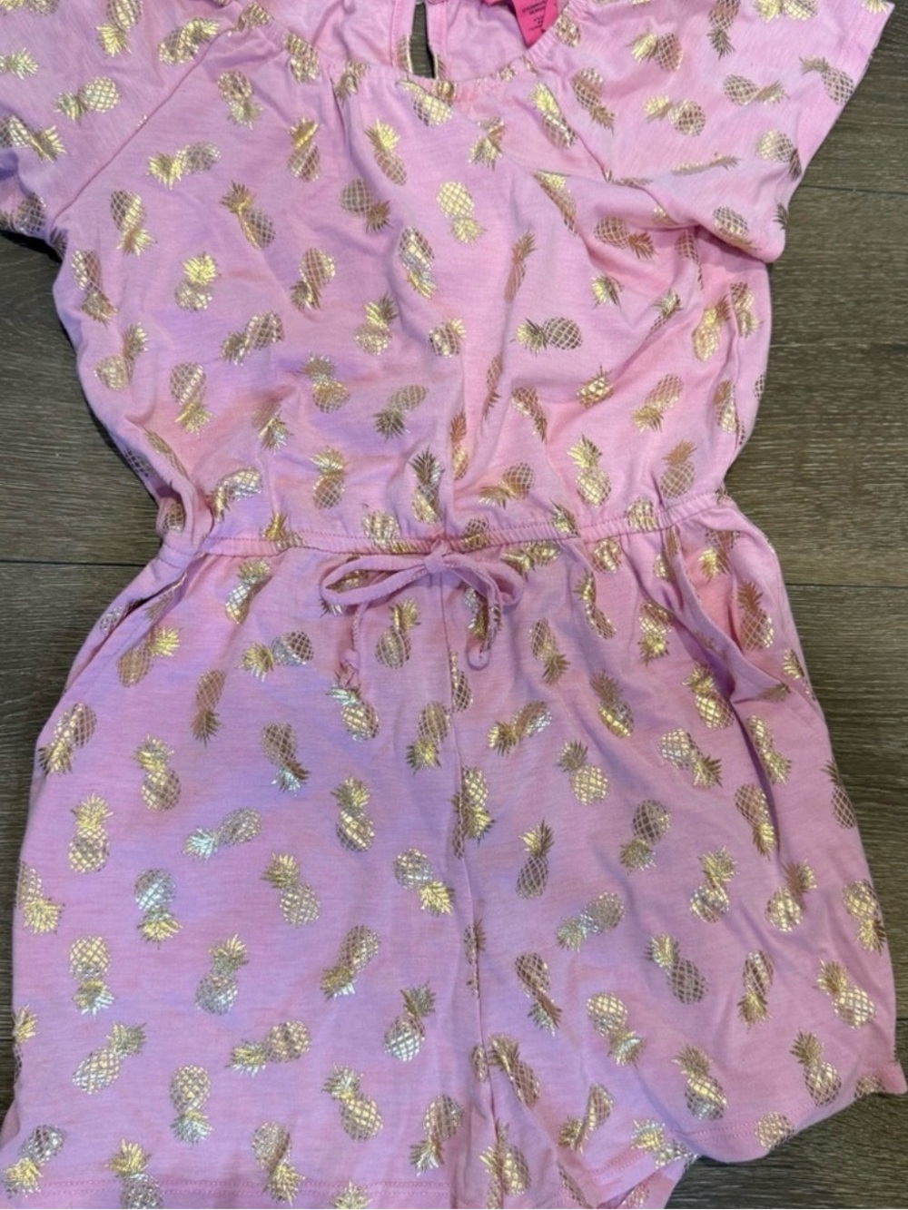 Mimi & Maggie Pink Romper with Gold Pineapple Accents Girls 12